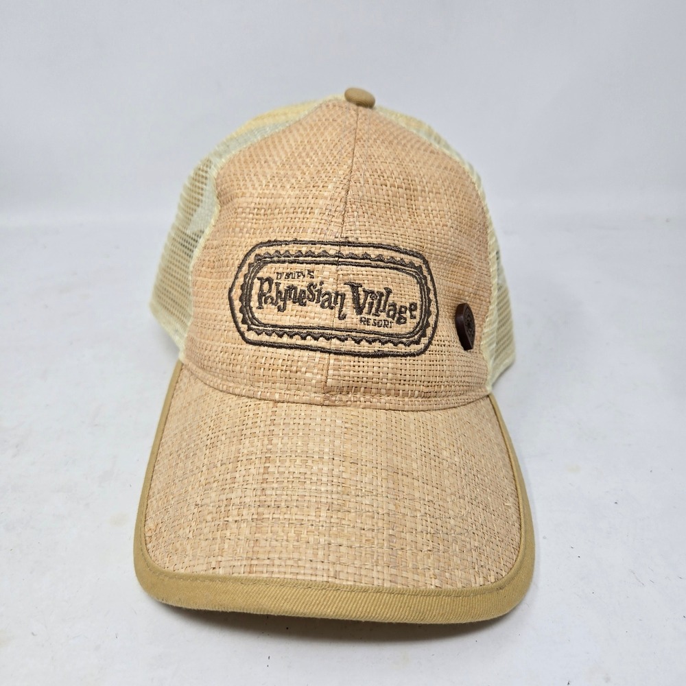 Disney Polynesian Village Resort Straw Trucker Hat Aloha Adjustable Tan Mesh Cap